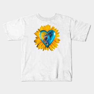 Sunflower Birdy Heart Kids T-Shirt